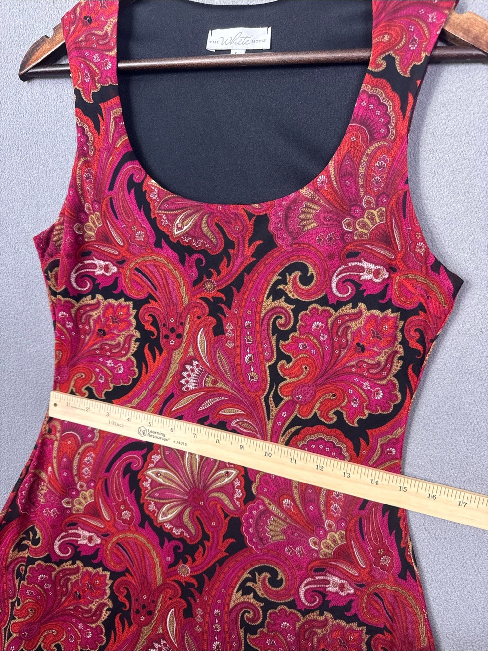 Vintage 90’s Bias Cut Sleeveless Paisley Sheath Dress in Red and Black, Large - Picture 13 of 15